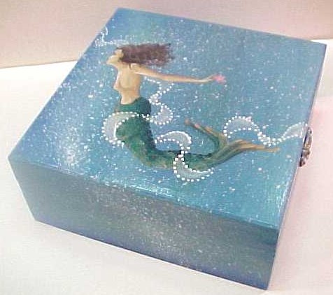 Hand Painted Wooden Mermaid Box by Sandy Loring